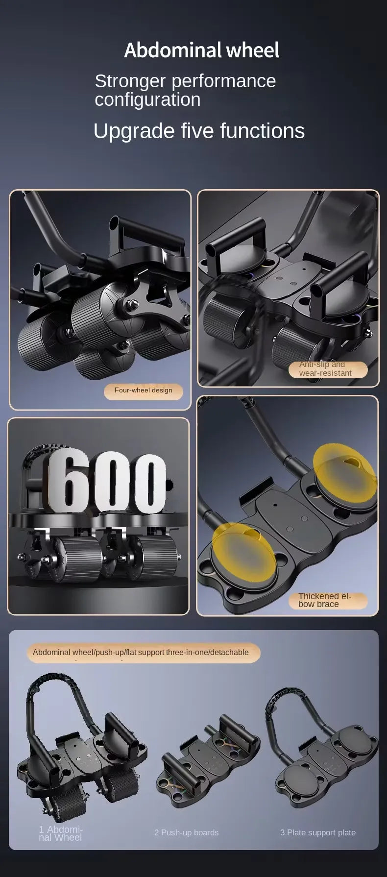Roue Abdominale 3-en-1 à Retour Automatique &amp; Support Coude (AB Roller)
