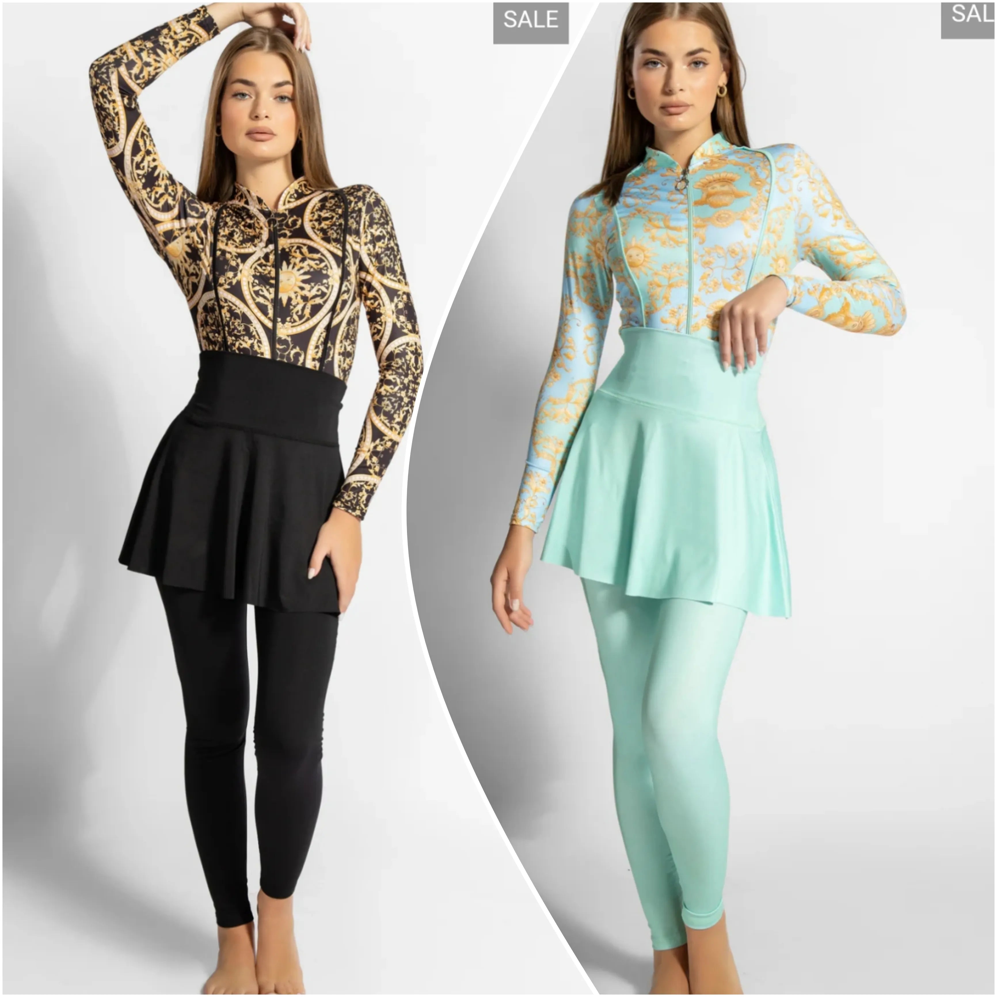 Burkini « Cléopâtre » de luxe – ensemble 4 pièces aux motifs royaux élégants