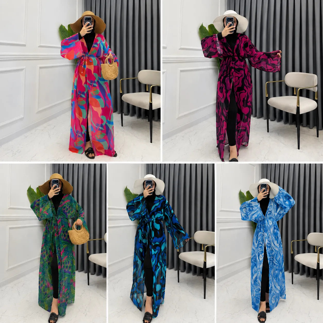 Luxury Miami Burkinabe – Ensemble royal de 5 pièces avec kimono long en mousseline