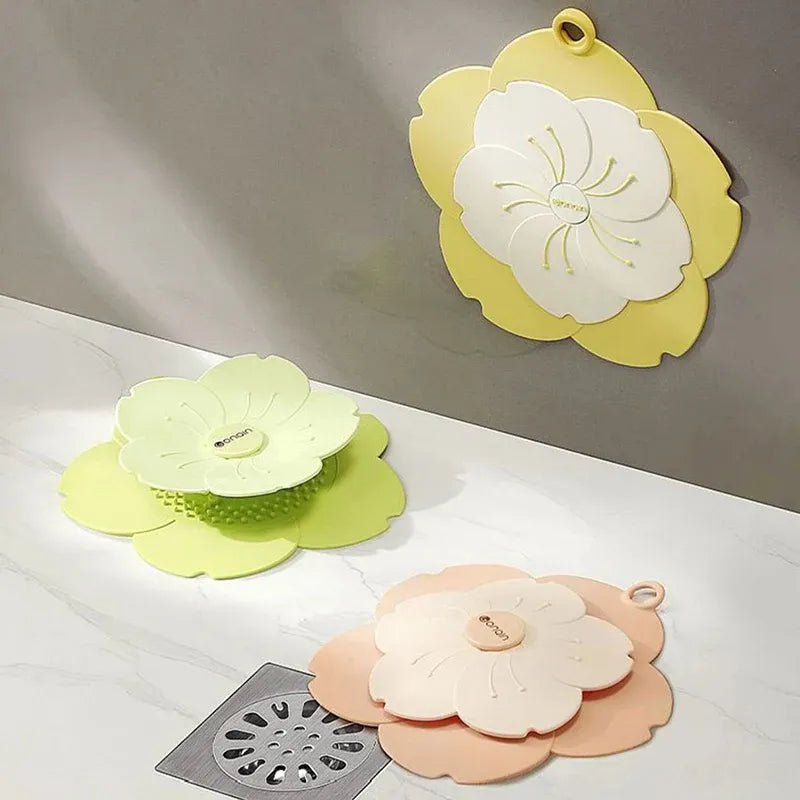 Pack Hygiène &amp; Entretien Salle de Bain 3-en-1 – Bague de Évacuation Fleur en Silicone + Balai-Brosse Renforcé 2-en-1 avec Raclette + Distributeur Automatique de Dentifrice