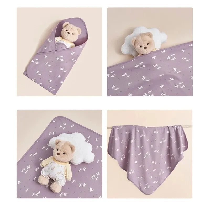 Ensemble Couverture d'Emmaillotage & Bonnet Ajustable en Coton Doux pour Bébé