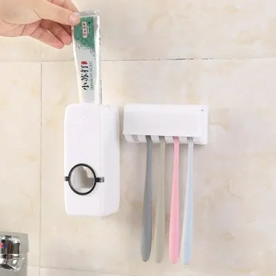 Pack Hygiène &amp; Entretien Salle de Bain 3-en-1 – Bague de Évacuation Fleur en Silicone + Balai-Brosse Renforcé 2-en-1 avec Raclette + Distributeur Automatique de Dentifrice