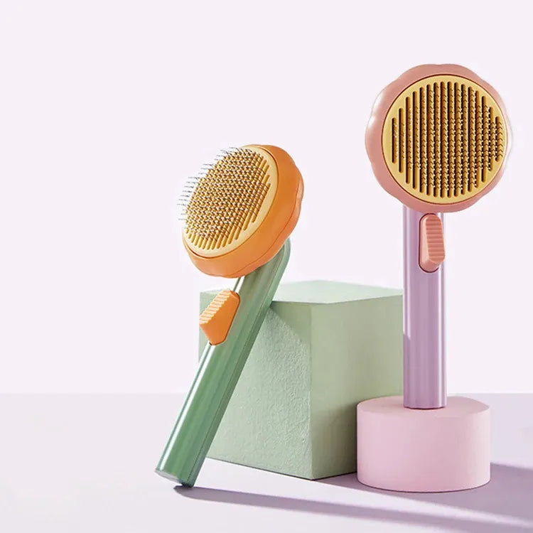 Brosse Autonettoyante pour Animaux (Chiens, Chats &amp; Lapins) – Picots Inclinés 140° &amp; Embouts de Protection