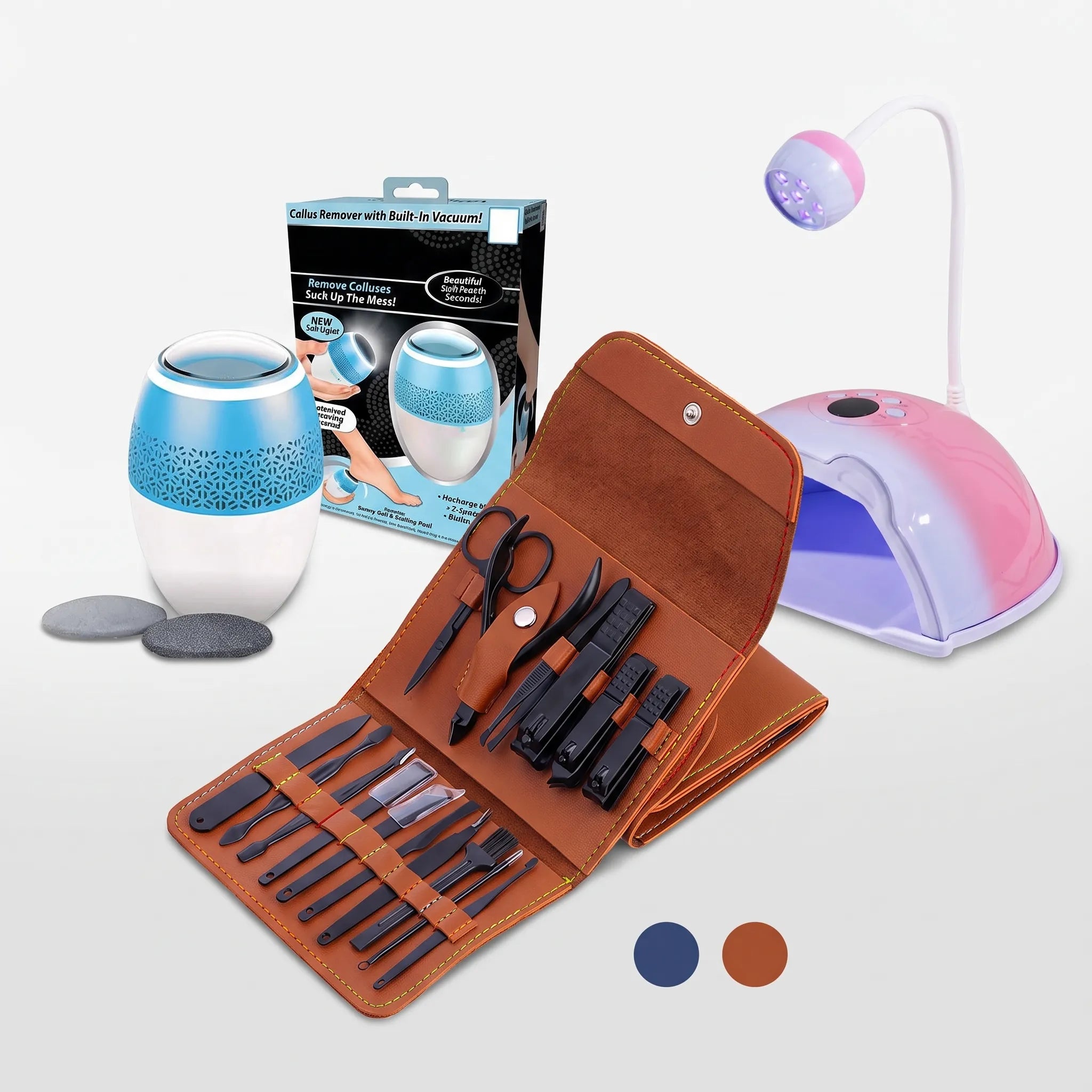 Pack Manucure &amp; Pédicure Spa 3-en-1 – Lampe Séchoir Ongles UV/LED 2-en-1 + Râpe Pieds Électrique avec Aspiration + Kit Manucure 16 Pièces