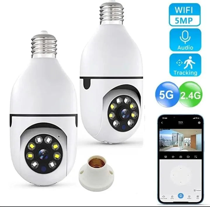 Caméra de Surveillance Ampoule E27 Wi-Fi Dual-Band (2.4G &amp; 5G) – 5MP HD 360°