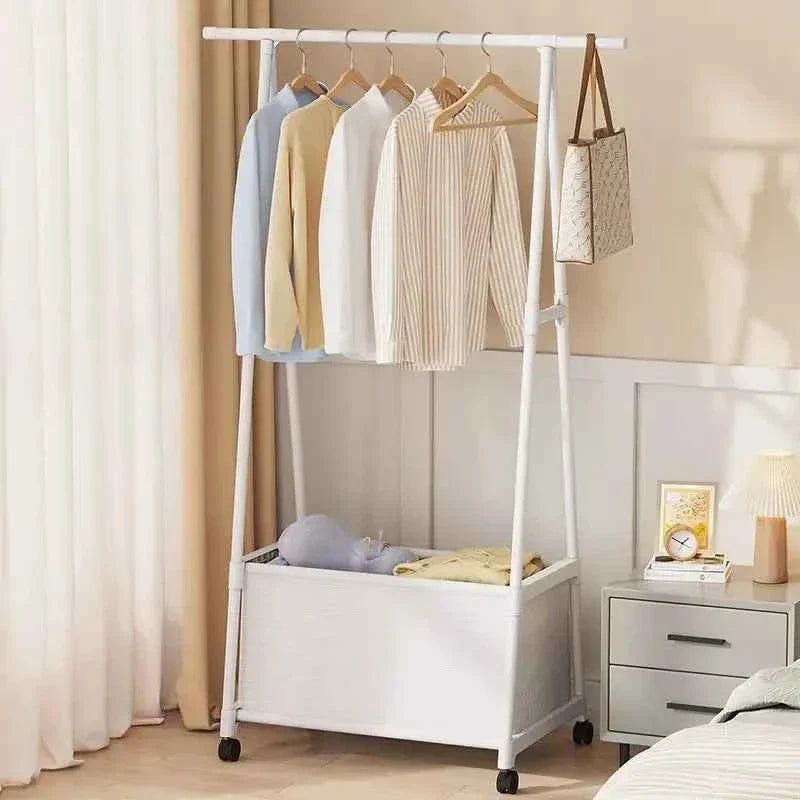 Pack Rangement &amp; Organisation Maison 3-en-1 – Portant Portemanteau avec Bac de Rangement + Étagère au-dessus de la Machine à Laver + Portant Double Barre Ajustable