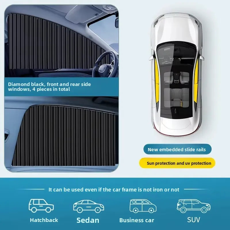 Rideaux Pare-Soleil Coulissants pour Voiture avec Rail Encastrable – Protection UV, Isolation Thermique