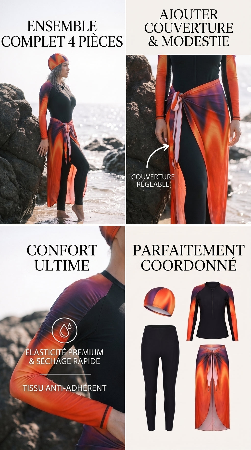 Burkini Flame  Élégance et Confort (4 Pièces)