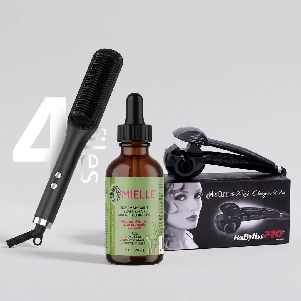 Pack Soin  Coiffage Capillaire Élite – Brosse Lissante + Boucleur Automatique MiraCurl + Huile Mielle Rosemary Mint