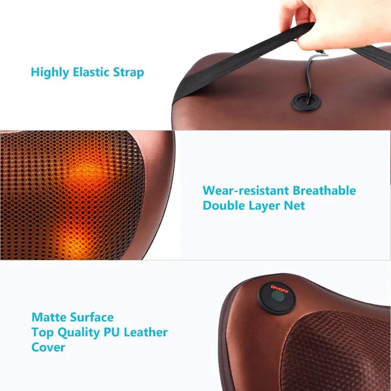 Coussin de Massage Shiatsu Chauffant 4-en-1 – Pour Maison & Voiture (CHM-8028)