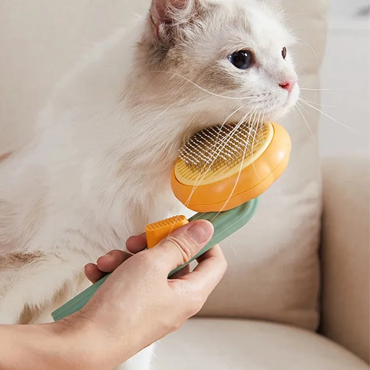Brosse Autonettoyante pour Animaux (Chiens, Chats &amp; Lapins) – Picots Inclinés 140° &amp; Embouts de Protection