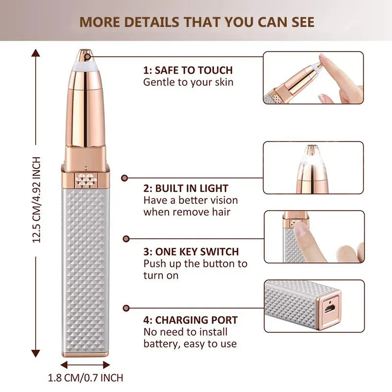 Épileur & Tondeuse Électrique Visage 2-en-1 Rechargeable USB pour Femme