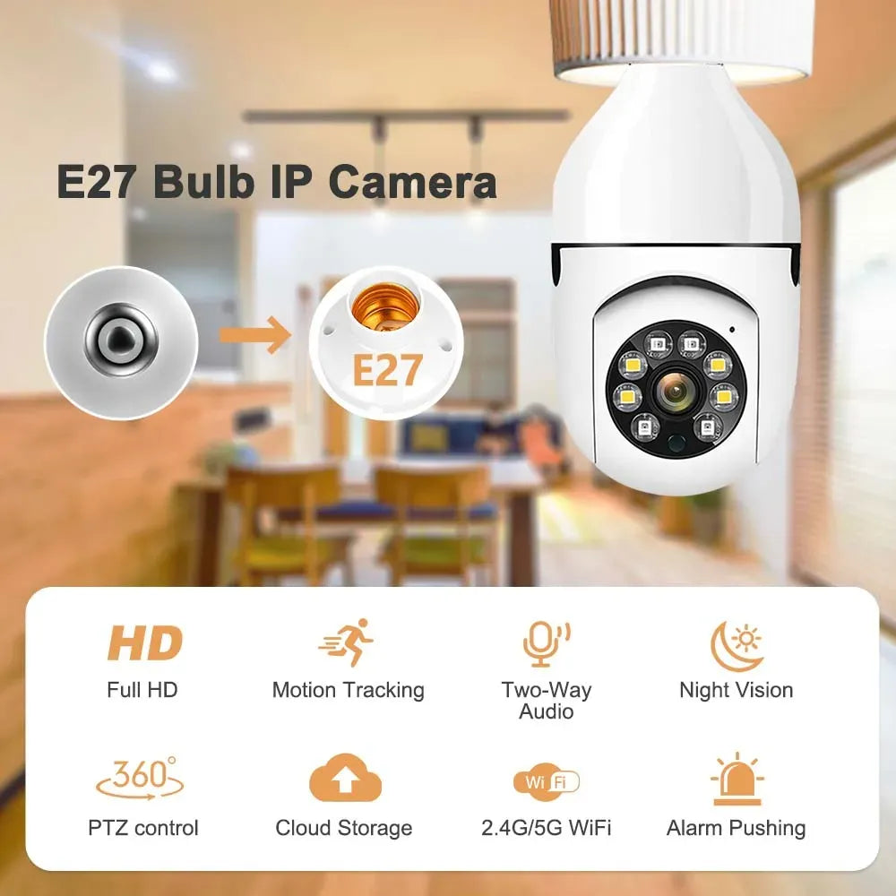 Caméra de Surveillance Ampoule E27 Tuya Smart 2K 3MP – Wi-Fi Dual Band (2.4G &amp; 5G)