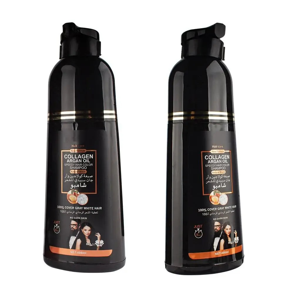 🇫🇷 Version Française Shampooing Colorant Rapide 3-en-1 au Collagène & Huile d'Argan (Noir Naturel) – 400 ml