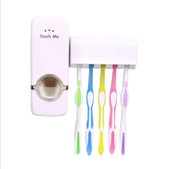 Pack Hygiène &amp; Entretien Salle de Bain 3-en-1 – Bague de Évacuation Fleur en Silicone + Balai-Brosse Renforcé 2-en-1 avec Raclette + Distributeur Automatique de Dentifrice