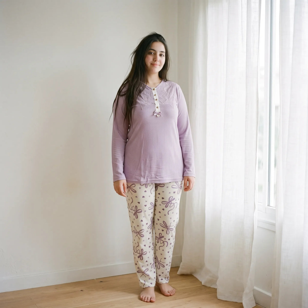 Pyjama 2 Pièces "Papillon" Manches Longues – Tissu Piqué Doux