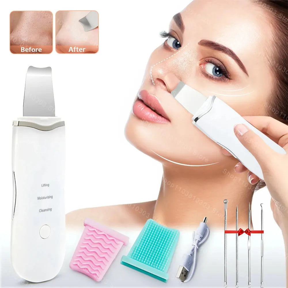 Pack Soin & Rénovation du Visage 3-en-1 – Spatule Ultrasons + Derma Roller 540 Aiguilles + Kit GuanJing (Masseur et Sérum)