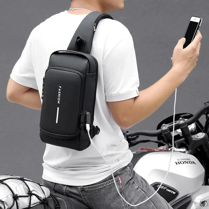 Sac Bandoulière Antivol Poitrine &amp; Épaule avec Port USB ; Cadenas TSA (9.7" iPad)