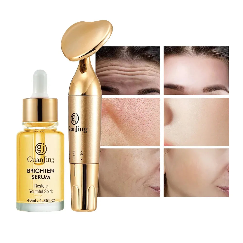 Pack Soin & Rénovation du Visage 3-en-1 – Spatule Ultrasons + Derma Roller 540 Aiguilles + Kit GuanJing (Masseur et Sérum)