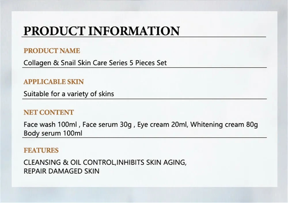 Snail Collagen Facial Skin Care (مجموعة مستخلص الكولاجين من الحلزون)