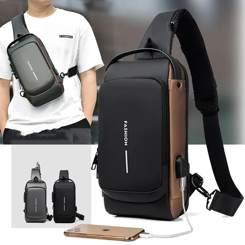 Sac Bandoulière Antivol Poitrine &amp; Épaule avec Port USB ; Cadenas TSA (9.7" iPad)