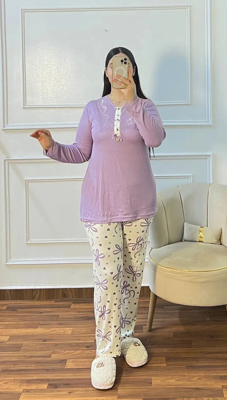 Pyjama 2 Pièces "Papillon" Manches Longues – Tissu Piqué Doux
