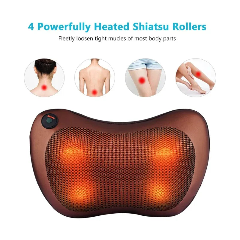 Coussin de Massage Shiatsu Chauffant 4-en-1 – Pour Maison & Voiture (CHM-8028)