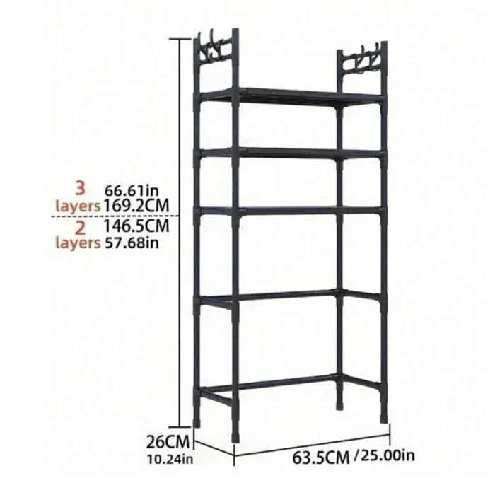 Pack Rangement &amp; Organisation Maison 3-en-1 – Portant Portemanteau avec Bac de Rangement + Étagère au-dessus de la Machine à Laver + Portant Double Barre Ajustable