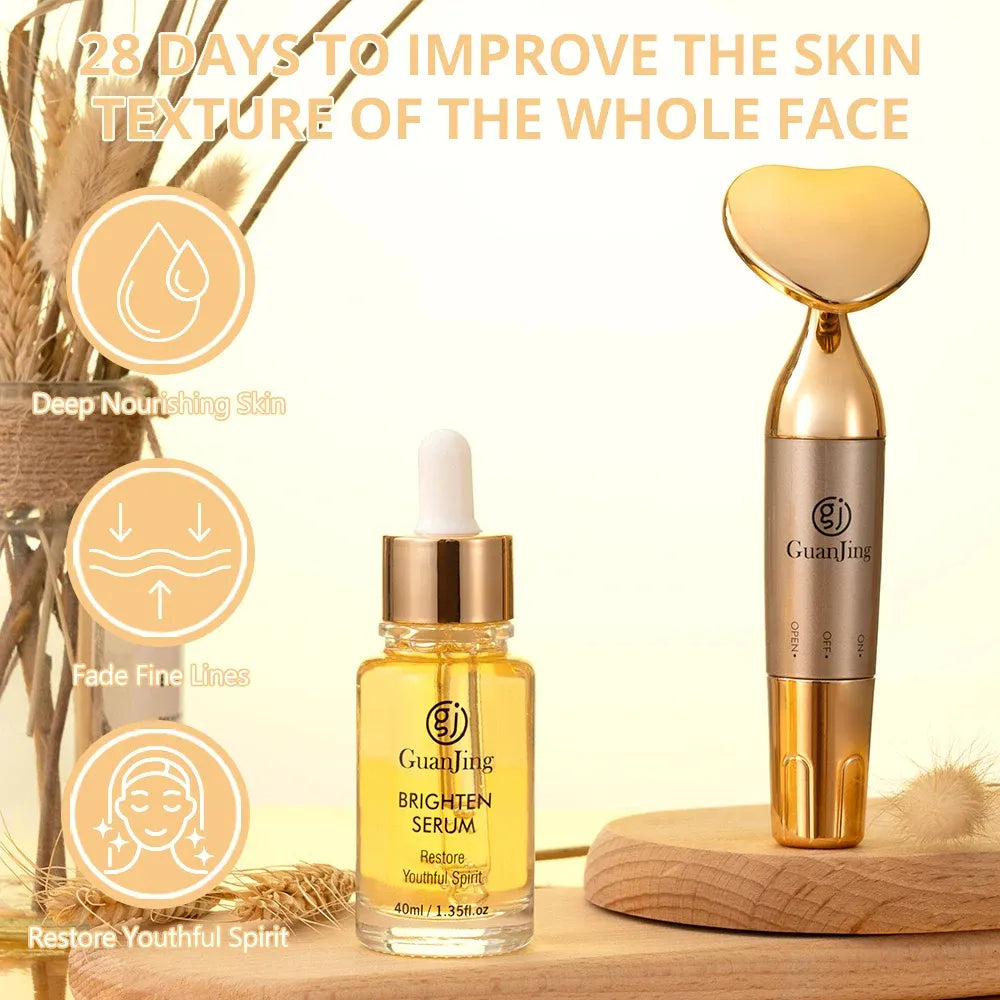 Pack Soin & Rénovation du Visage 3-en-1 – Spatule Ultrasons + Derma Roller 540 Aiguilles + Kit GuanJing (Masseur et Sérum)