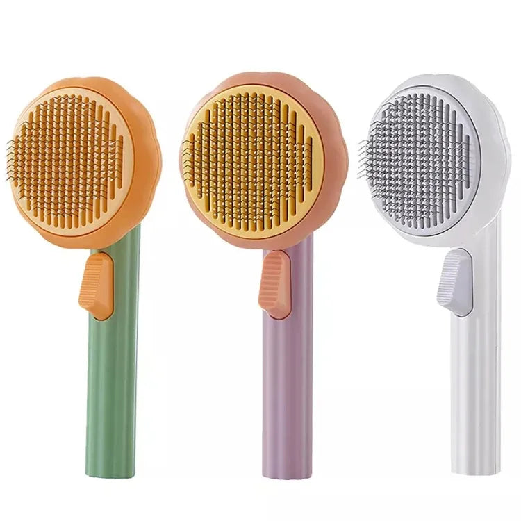 Brosse Autonettoyante pour Animaux (Chiens, Chats &amp; Lapins) – Picots Inclinés 140° &amp; Embouts de Protection