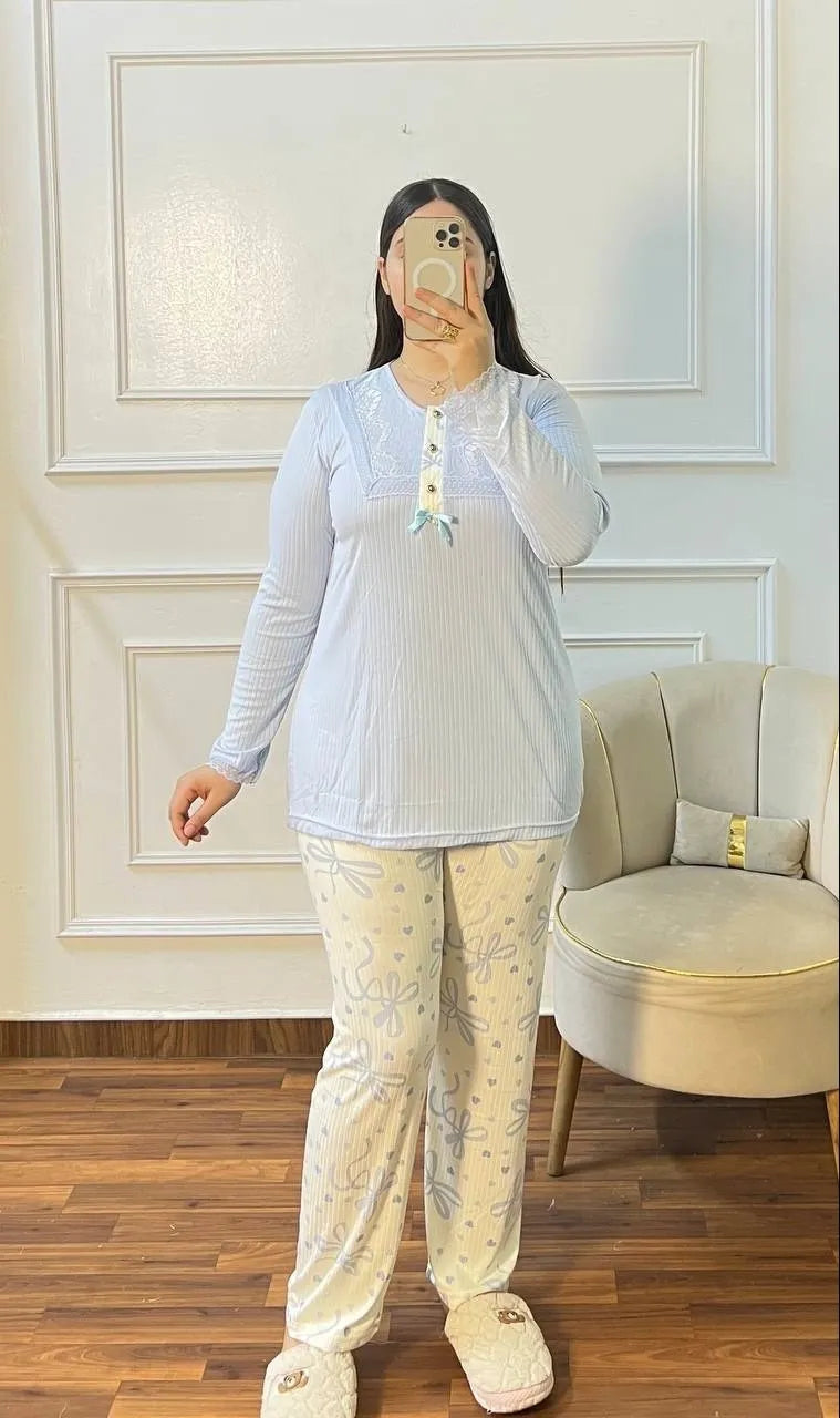 Pyjama 2 Pièces "Papillon" Manches Longues – Tissu Piqué Doux