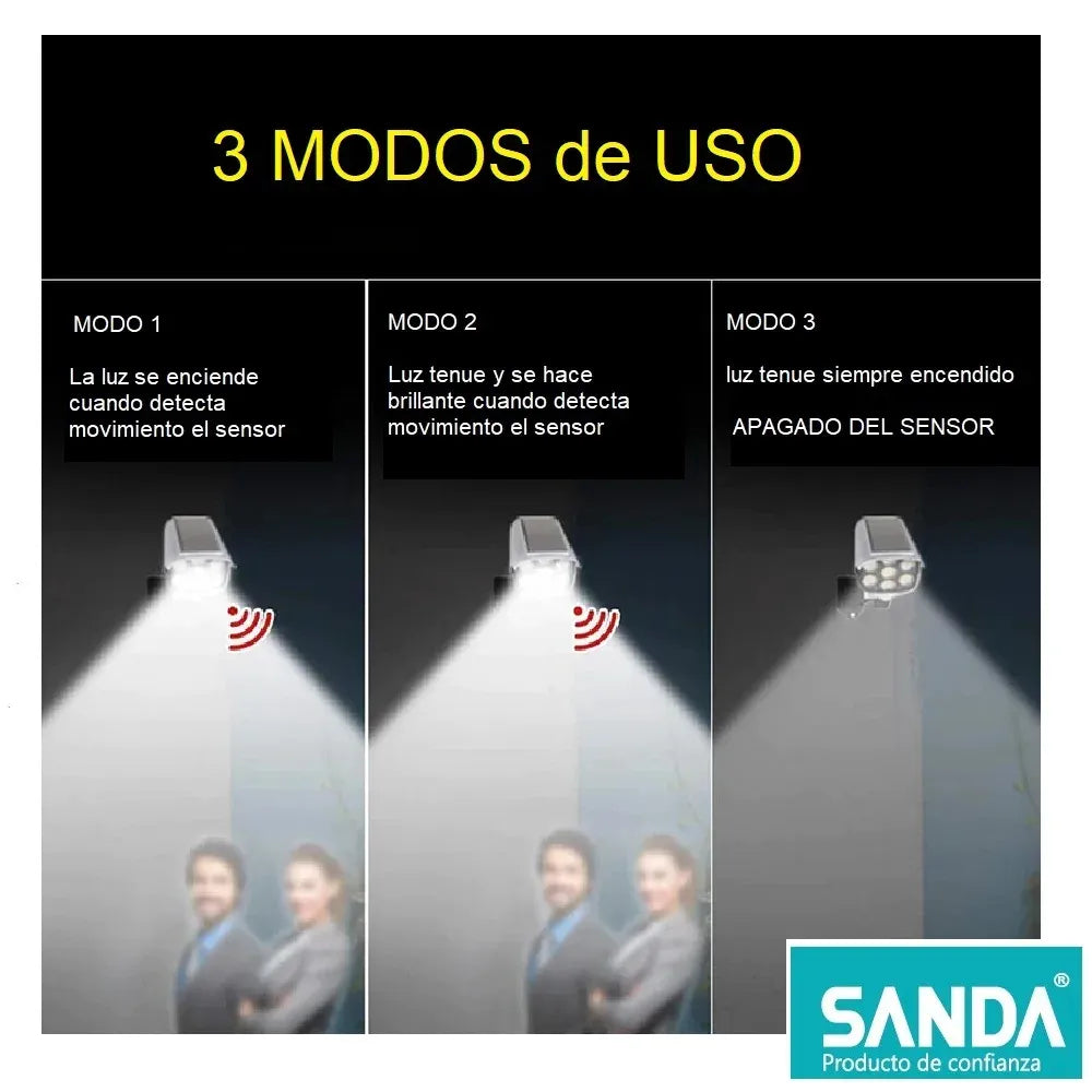 Pack Éclairage &amp; Sécurité Solaire Extérieur 3-en-1 – Projecteur 3 Têtes 270° + Torche Flamme Dansante 58 cm + Projecteur Caméra Fictive Dissuasive