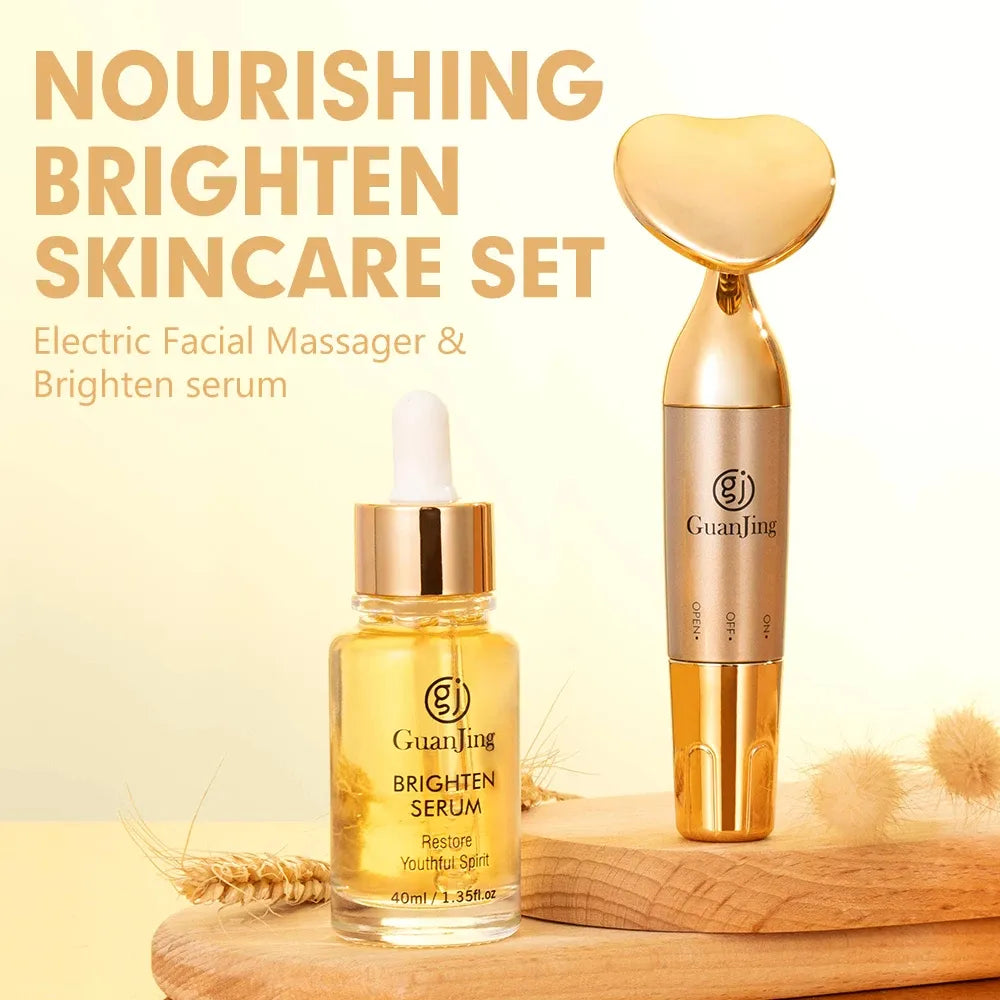 Pack Soin & Rénovation du Visage 3-en-1 – Spatule Ultrasons + Derma Roller 540 Aiguilles + Kit GuanJing (Masseur et Sérum)