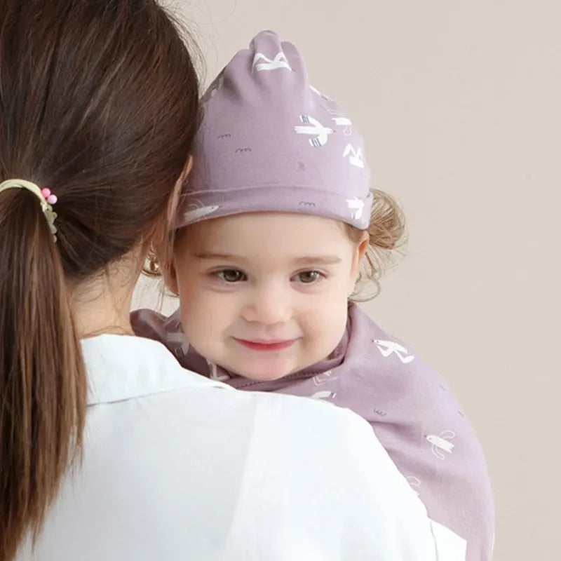 Ensemble Couverture d'Emmaillotage & Bonnet Ajustable en Coton Doux pour Bébé