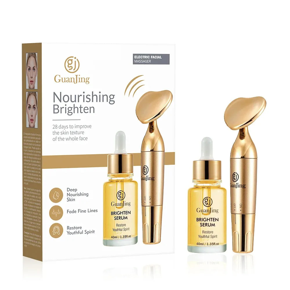 Pack Soin & Rénovation du Visage 3-en-1 – Spatule Ultrasons + Derma Roller 540 Aiguilles + Kit GuanJing (Masseur et Sérum)