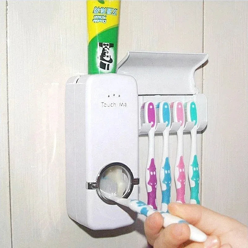 Pack Hygiène &amp; Entretien Salle de Bain 3-en-1 – Bague de Évacuation Fleur en Silicone + Balai-Brosse Renforcé 2-en-1 avec Raclette + Distributeur Automatique de Dentifrice