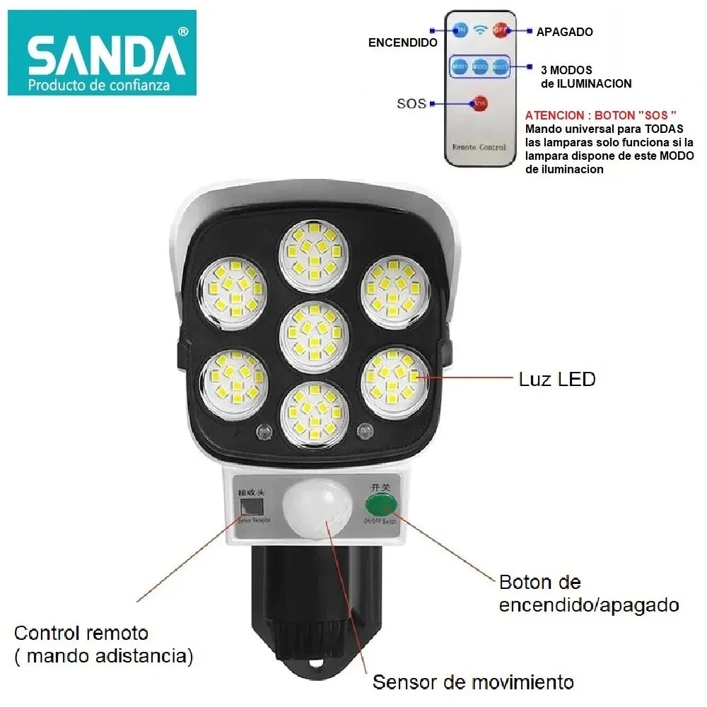 Pack Éclairage &amp; Sécurité Solaire Extérieur 3-en-1 – Projecteur 3 Têtes 270° + Torche Flamme Dansante 58 cm + Projecteur Caméra Fictive Dissuasive